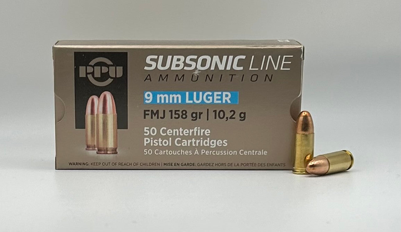 9mm Luger 158gr Subsonic FMJ PPU - 50 Rounds