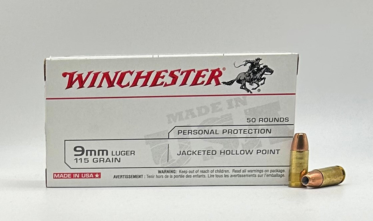 9mm 115gr JHP Brass Winchester - 50 Rounds